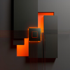 Wall Mural - Black and orange abstract design, computer chip, design modern and futuristic