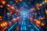 Fototapeta Most - Futuristic Sci-Fi Tunnel with Glowing Lights and Advanced Technology