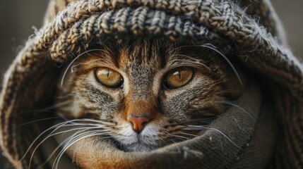 Canvas Print - Cute cat wearing a knitted hat and scarf, perfect for winter designs