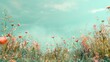 A field of wildflowers with a blue sky background. Suitable for nature and outdoor themes