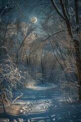 Canvas Print - A serene snowy path in the woods, perfect for winter-themed projects