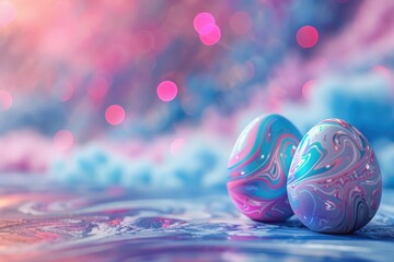 Two colorful Easter eggs on a table, perfect for holiday designs