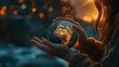 Woman holding a globe in her hands, suitable for educational concepts