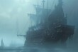 Gothic Phantom Voyage:Ethereal Ship Sailing Through Mysterious Fog