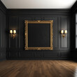mockup realistic room with a grand gilded empty French picture frame