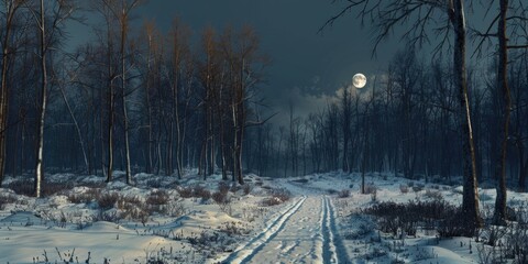 Poster - A serene winter scene with tracks in the snow. Perfect for winter themes