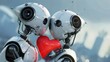 Two robots holding a red heart, suitable for love and technology concepts