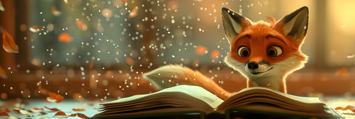 Fox Reading a Book by the Window

