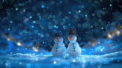 Canvas Print - A cute image of two snowmen standing side by side. Perfect for winter-themed designs