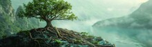 Tree Painting On Cliff Overlooking Water