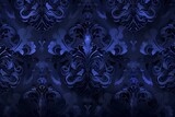 Fototapeta  - Lavish midnight blue damask wallpaper, ideal for adding a touch of classic luxury to interiors, event backgrounds, or graphic designs.