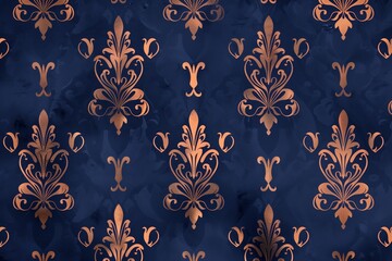 Wall Mural - Rich royal blue with embossed golden florals, this texture adds depth and sophistication to any project needing an opulent touch.