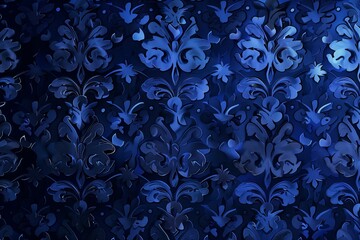 Canvas Print - Lavish midnight blue damask wallpaper, ideal for adding a touch of classic luxury to interiors, event backgrounds, or graphic designs.