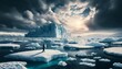 Antarctica icebergs melting  with penguin lonely for environment issue concept of climate change effects