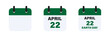 Calendar earth day illustration. 22 April, Earth day icons. Vector illustration