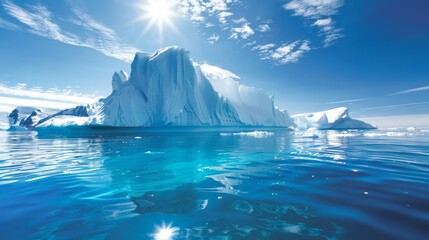 Wall Mural - an imposing iceberg with symmetrical formations rises from the ocean as the sun shines brightly over