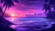 A painting of a sunset on a tropical beach