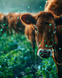 In a smart cow farm, farmers utilize innovative animal tracking and monitoring technologies to observe health and behavior.