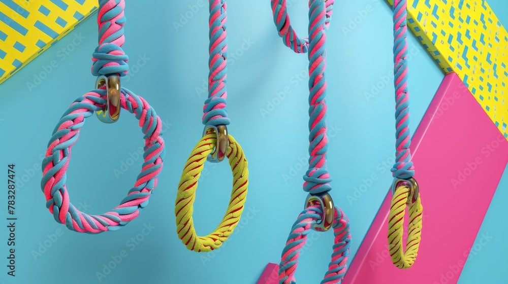 Bungee jumping ropes and harnesses in a geometric pattern 3D style ...