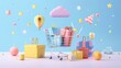 Discounted products in a 3D sale event 3D style isolated flying objects memphis style 3D render   AI generated illustration