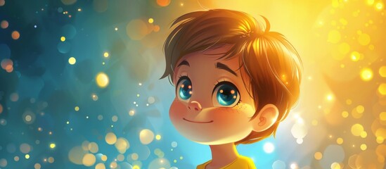 Canvas Print - Young animated character with blue eyes wearing a vibrant yellow top