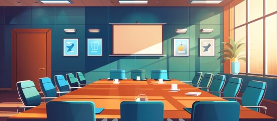 Wall Mural - Long table, chairs, conference room setting