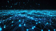Dark digital data background, network surface with blue lights and lines in abstract cyber space. Concept of secure technology, connect, pattern, tech, polygonal grid