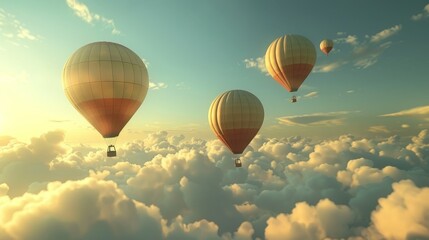 Wall Mural - Floating balloons in a serene sky  AI generated illustration