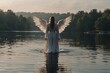 An angel with eagle wings on the water