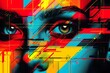 Vibrant Neon Abstract Geometric Face Composition - Futuristic Digital Art in Constructivist Propaganda Poster Style