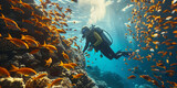 Fototapeta Do akwarium - Scuba Diver over Reef 