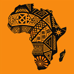 continent africa, abstract silhouette of african map with geometric ethnic pattern and tribal tradit