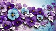 blossoms with violets. background with a floral texture. An organic, abstract design of violets in blue and purple tones. background with a pansy texture