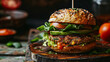 Savor the essence of american cuisine with this juicy burger complete with fresh toppings