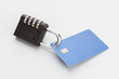 Security padlock closed on credit card. Credit card or financial security