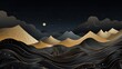 Digital art portraying a tranquil mountain landscape with a starry night and a subtle moon illumination