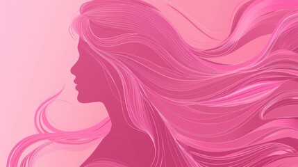 Canvas Print - A woman with long flowing pink hair. The background is also pink, the hair and background blend together creating a sense of depth. The profile of a woman is shown, her face partially hidden by hair.