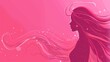 A pink silhouette of a woman with long hair blowing in the wind.