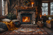 A cozy hearth warming the home, symbolizing maternal hospitality and warmth. Concept of maternal comfort. Generative Ai.