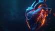 Human heart shape neon glowing light wireframe low poly style. AI generated image