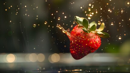 Sticker - Strawberry with juice colliding and exploding, crashing flying