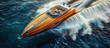 Top view of a Speed Boat splitting the water speeding through the ocean. Speed boat engine at full speed to transport banners or other designs. Space to add text.