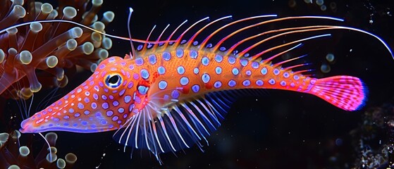 Wall Mural -   A tight shot of an orange-white fish in its aquatic habitat, displaying blue speckles on its body