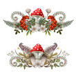 Mushrooms, fern and berries isolated. Vector.