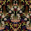 Seamless pattern with autumn leaves, berries and seeds. Vector.