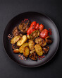 Delicious juicy grilled vegetables potatoes, tomatoes, peppers, eggplant