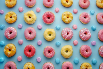 Wall Mural - Pattern of sweet and colorful donuts
