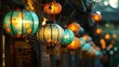 Lanterns architectual, colorful lanterns hanging on street, ornate chinese culture season decorating paper lantern