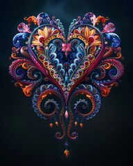 Wall Mural - Colorful Vibrant Fractal Pattern Creating the Shape of a Heart on a Dark Background