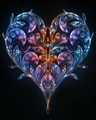 Wall Mural - Colorful Vibrant Fractal Pattern Creating the Shape of a Heart on a Dark Background